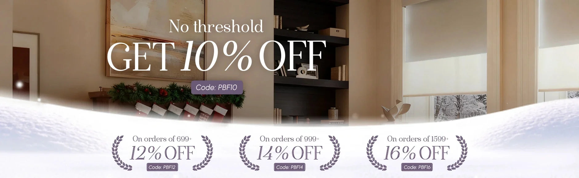 Promotional banner with text overlay and product images on a white background