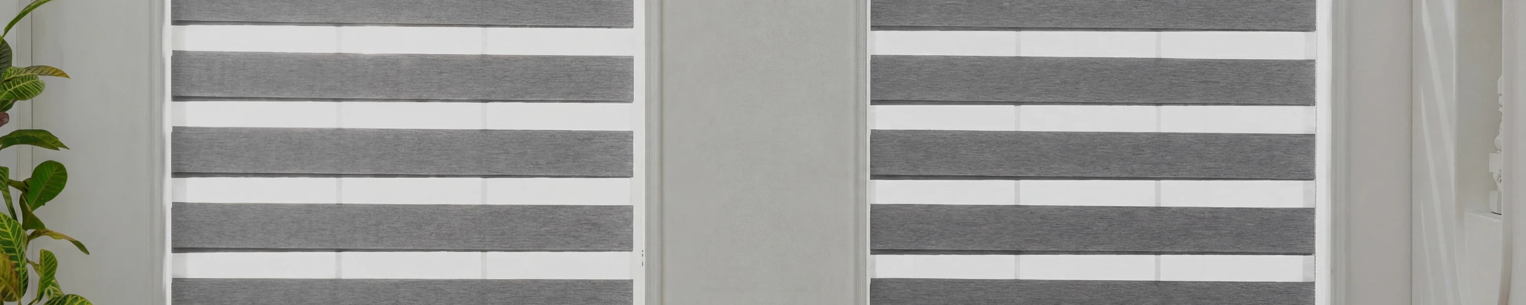 Window blind with horizontal zebra blinds on a white background