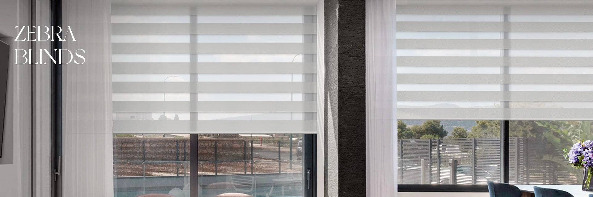 Zebra blinds with a blurred indoor background