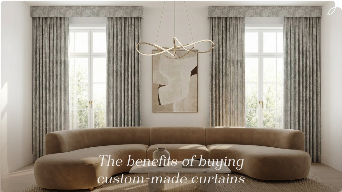 A picture of The curtain scene of the Dining room. The following copy is the Benefits of Buying Custom-Made Curtains