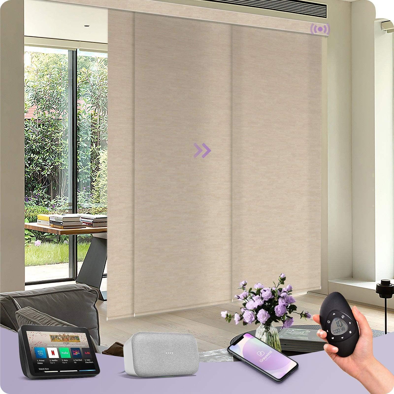 Graywind Motorized Light Filtering Panel Track Blinds | Textured Series | Custom Width to 177"
