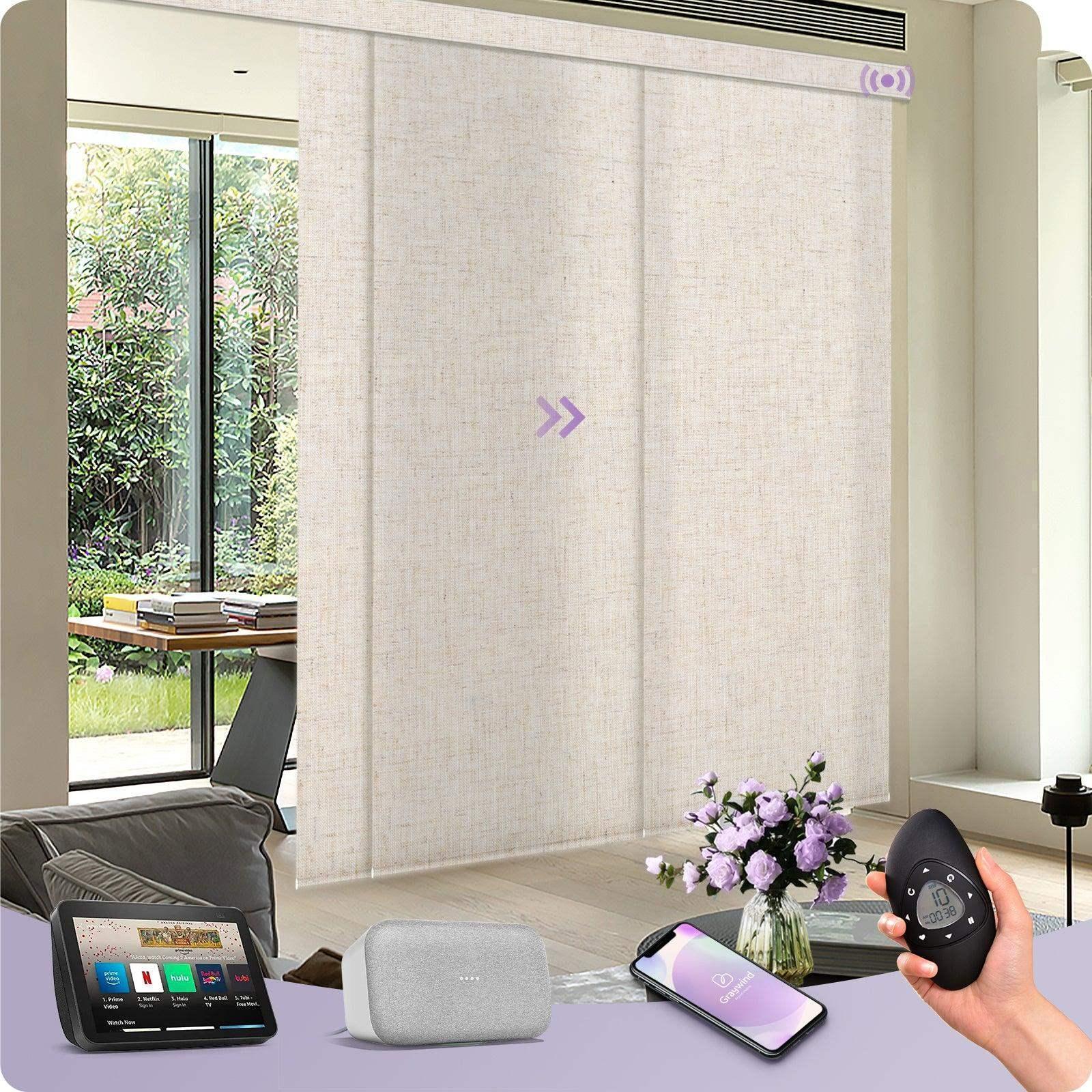Graywind Motorized Light Filtering Panel Track Blinds | Textured Series | Custom Width to 177"