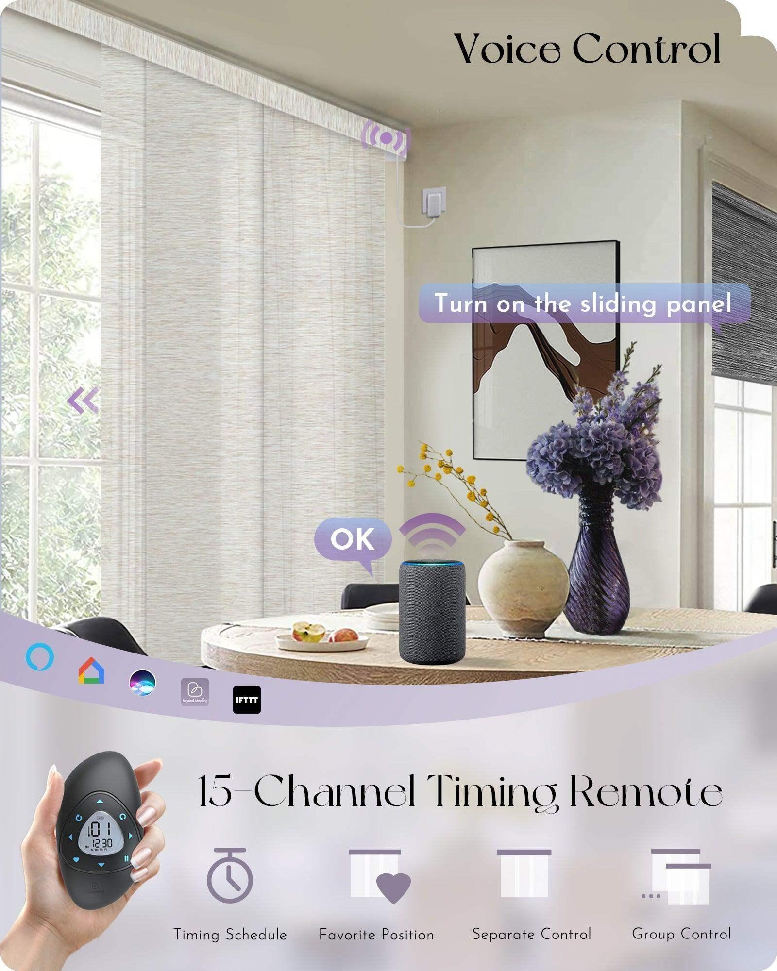 Graywind Motorized Light Filtering Panel Track Blinds | Natural Series | Custom Width to 177"