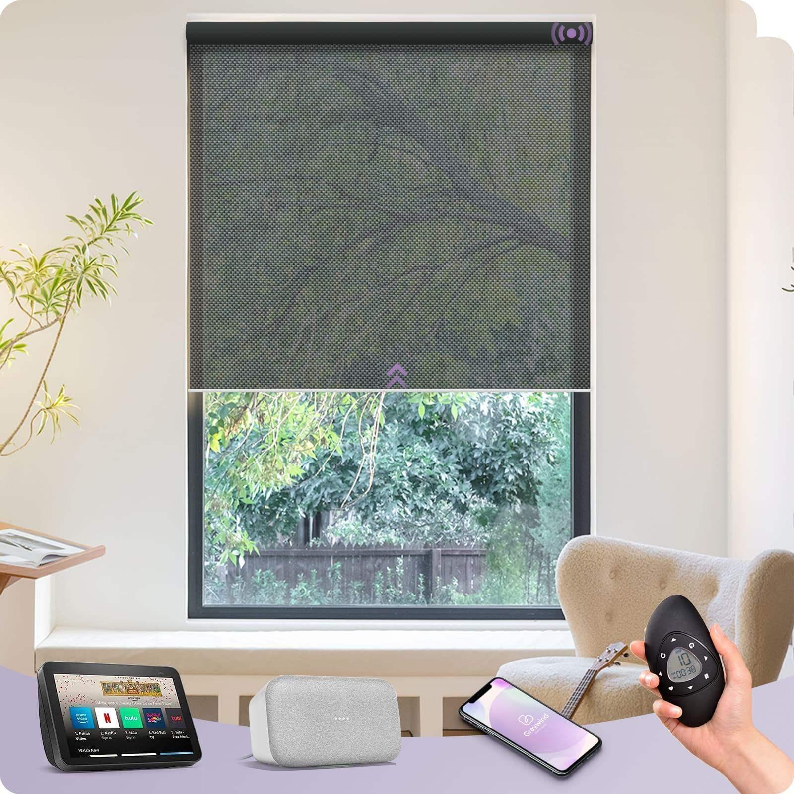 Graywind Motorized Solar Roller Shades | 1%-5% Openness | Customizable