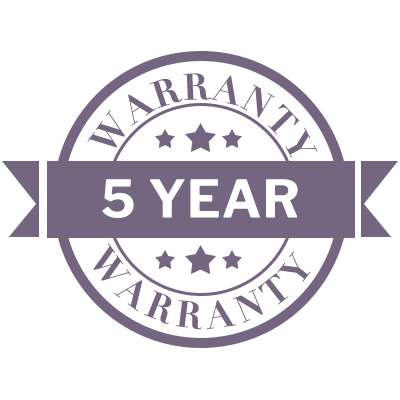 5 year warranty stamp with stars on a white background