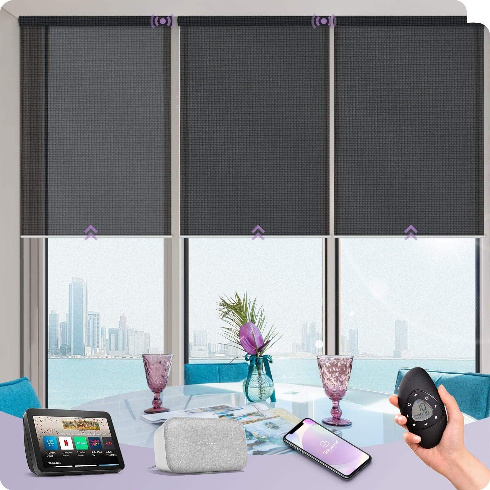 Graywind Motorized Solar Roller Shades | 1%-5% Openness | Customizable