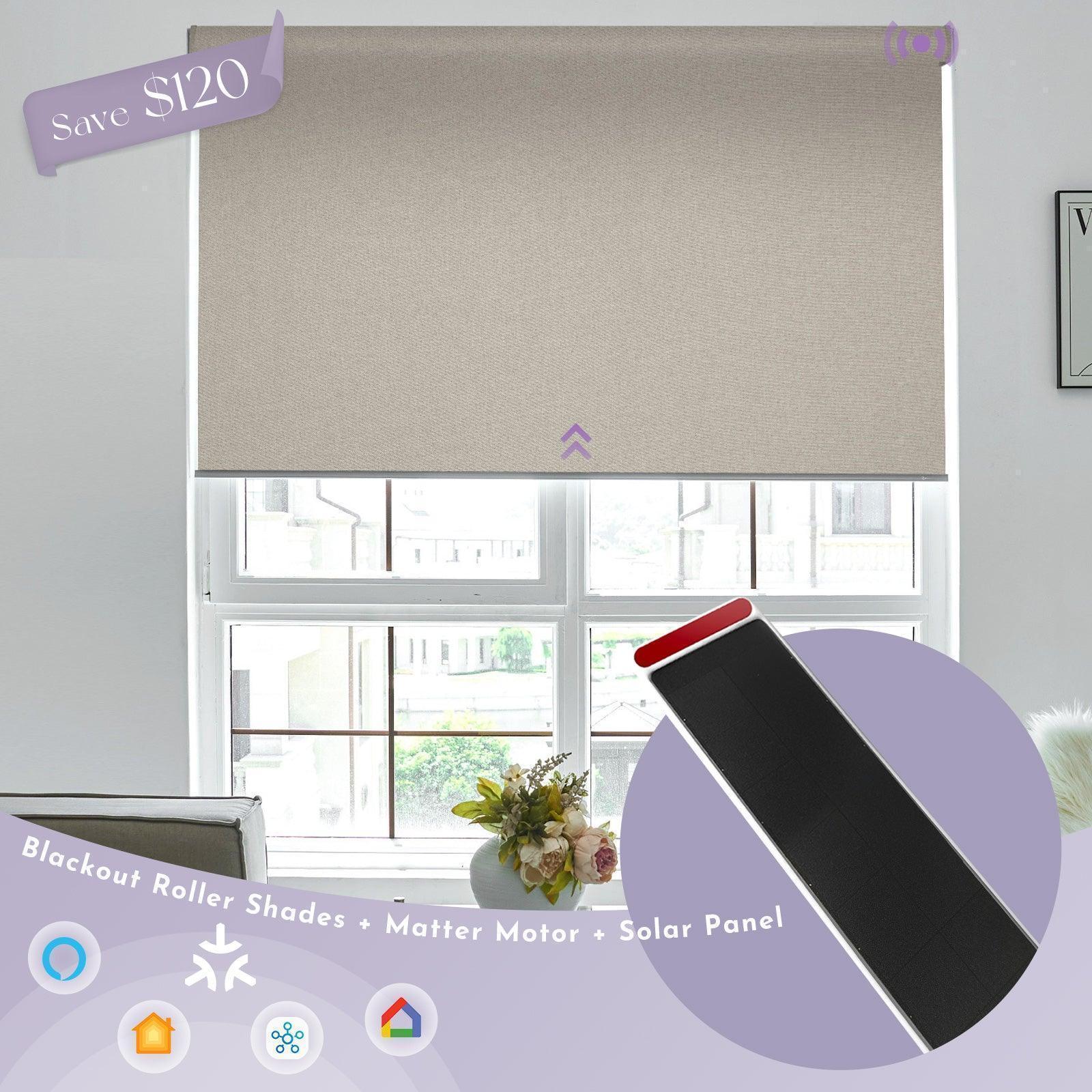 Graywind Motorized Blackout Roller Shades & Matter Motor & Solar Panel | Customizable