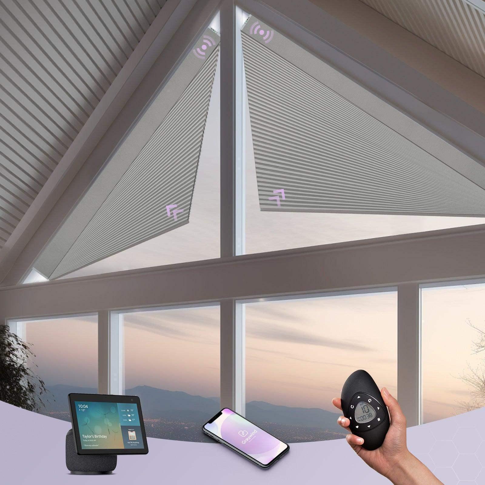 Graywind Rechargeable Motorized Angled Window Shades | Triangle Window Shades | Customizable