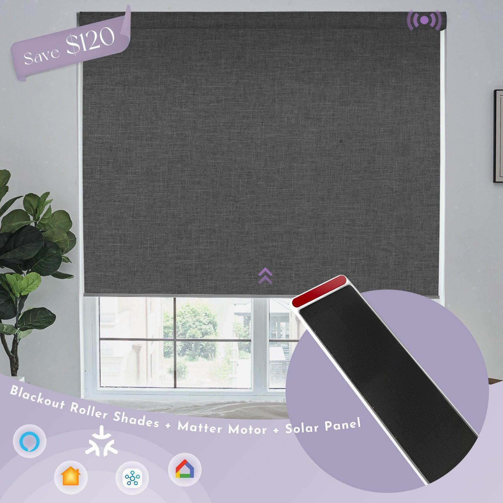 Graywind Motorized Blackout Roller Shades & Matter Motor & Solar Panel | Customizable