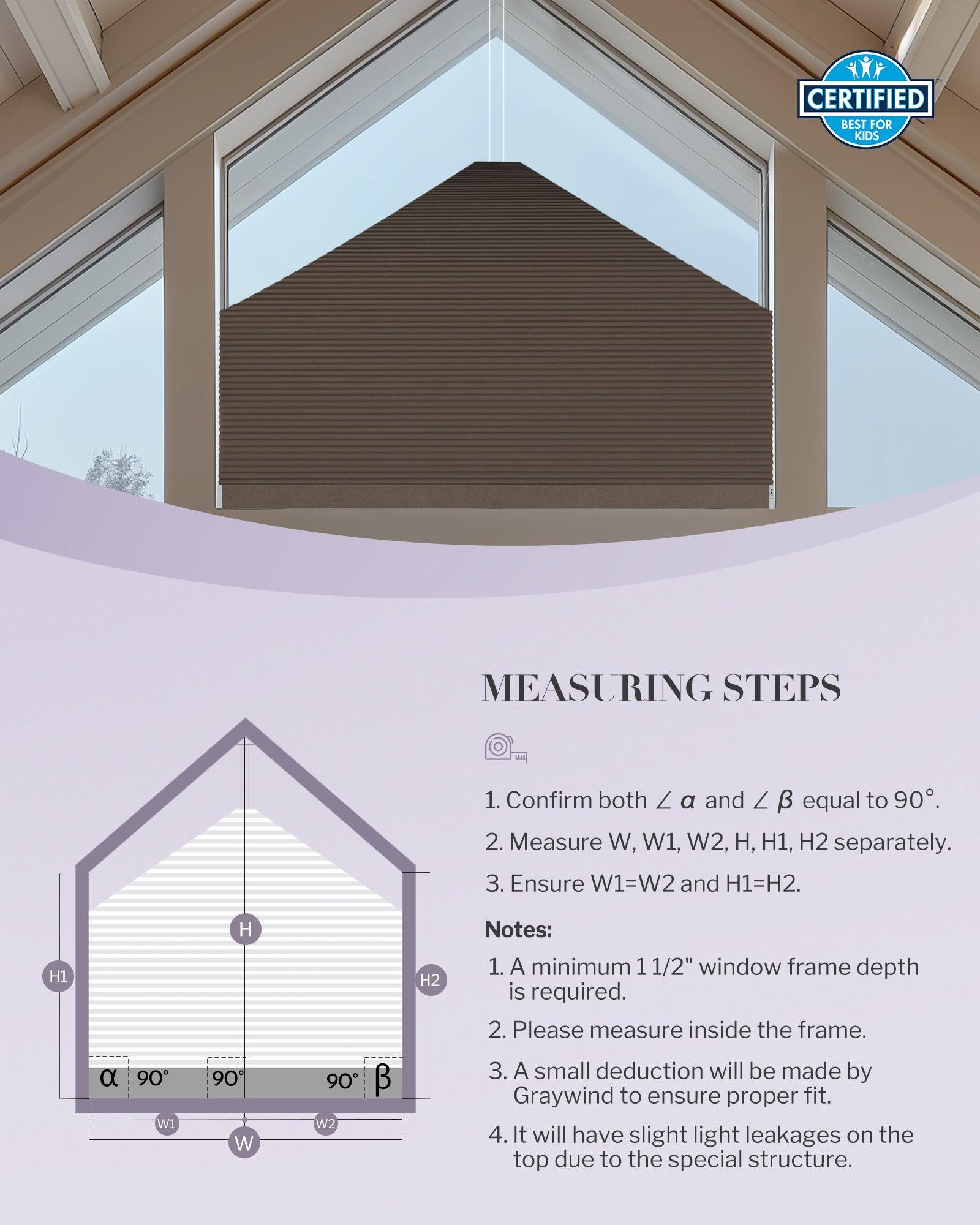 Graywind Rechargeable Motorized Angled Window Shades | Elongated Triangle Window Shades | Customizable