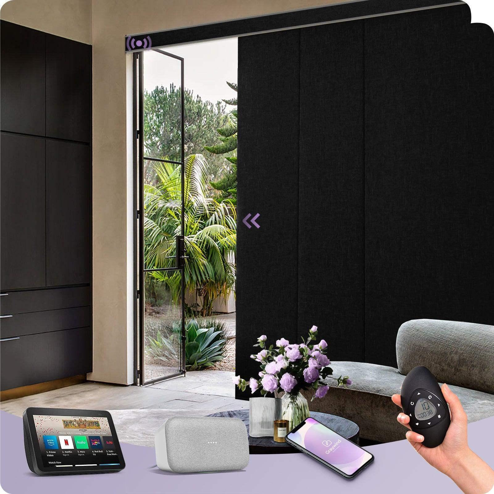 Graywind Motorized Blackout Panel Track Blinds | Fabric Series | Custom Width to 177"
