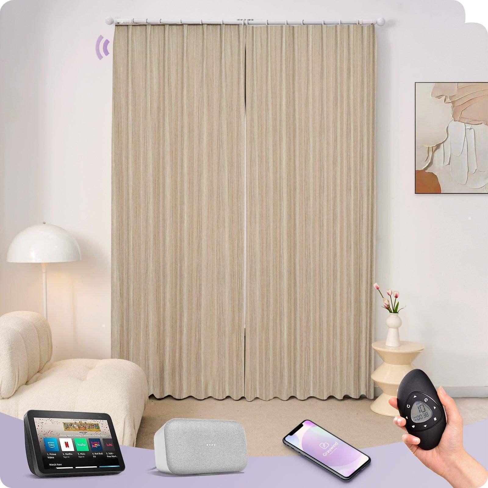 Graywind Motorized Smart Curtain with Roman Rod| Light Filtering- Designed Series | Customizable