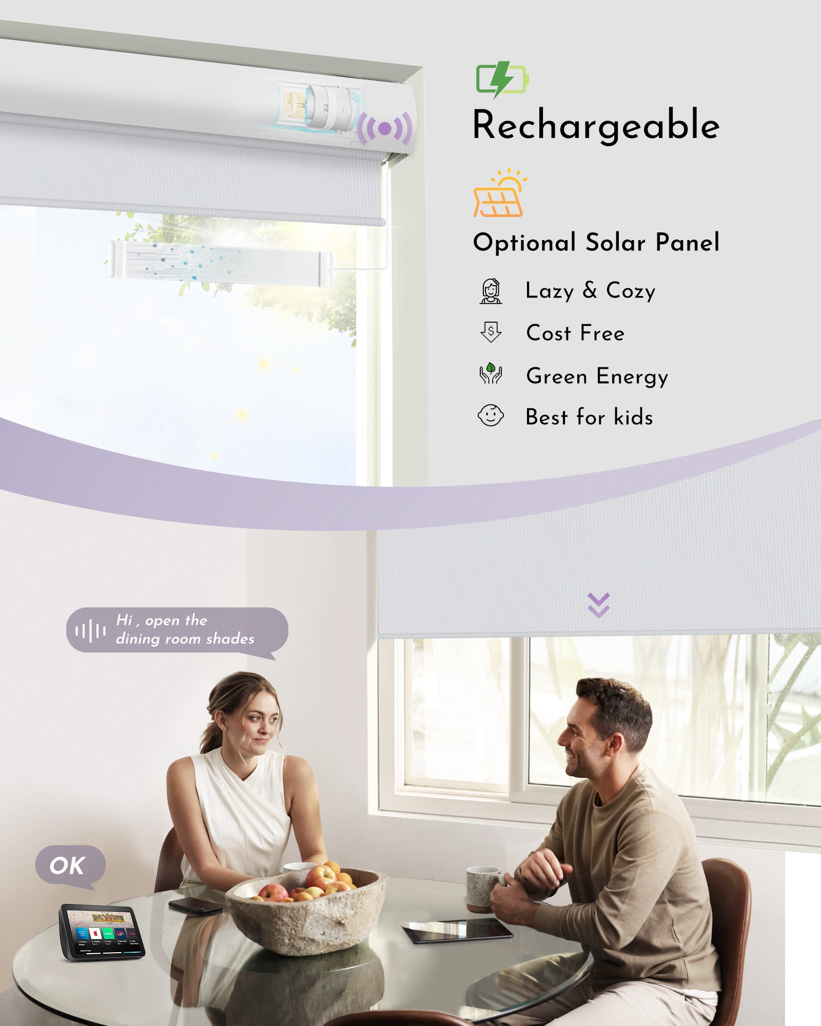 Powered by solar panel, take the benefits of green & cost free energy and cozy lifestyle.