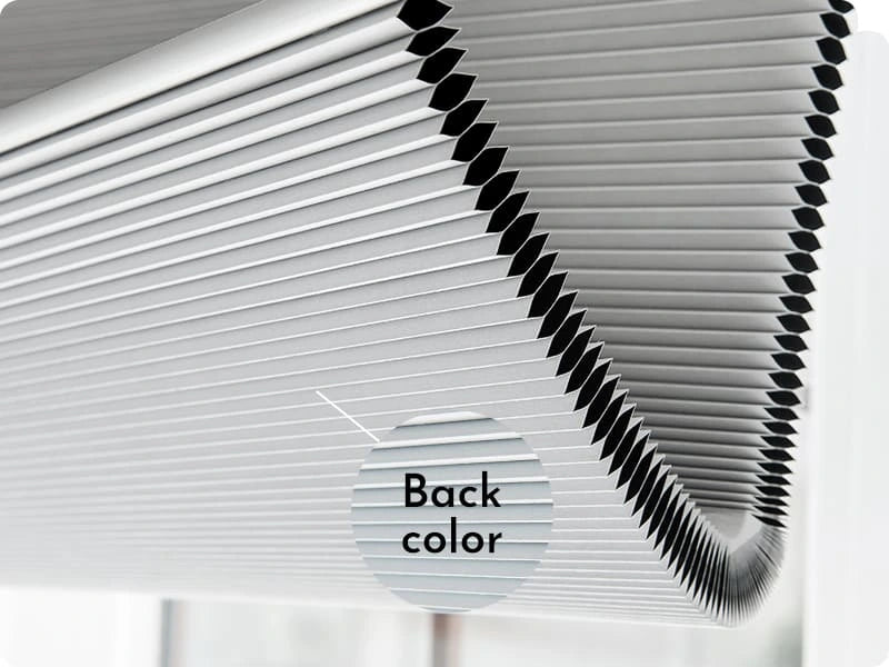 Image show back color of blackout cellualr shades fabric is white.