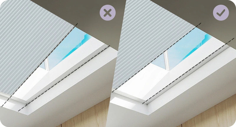Comparison of two window blinds on a skylight with a checkmark indicating the correct choice.