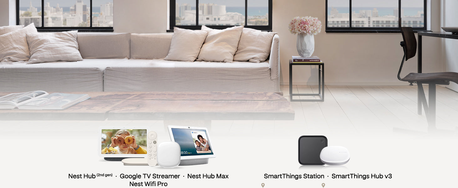 Google and Samsung smart home devices on living room