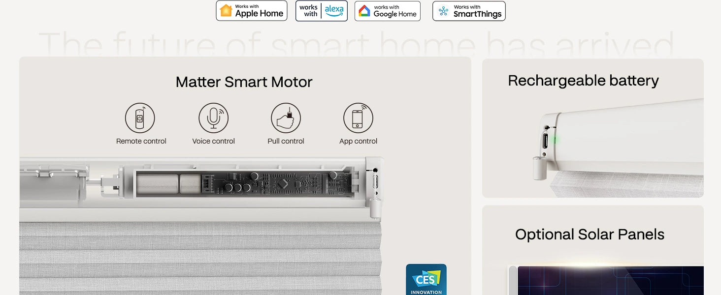 Smart motor with features listed on a white background