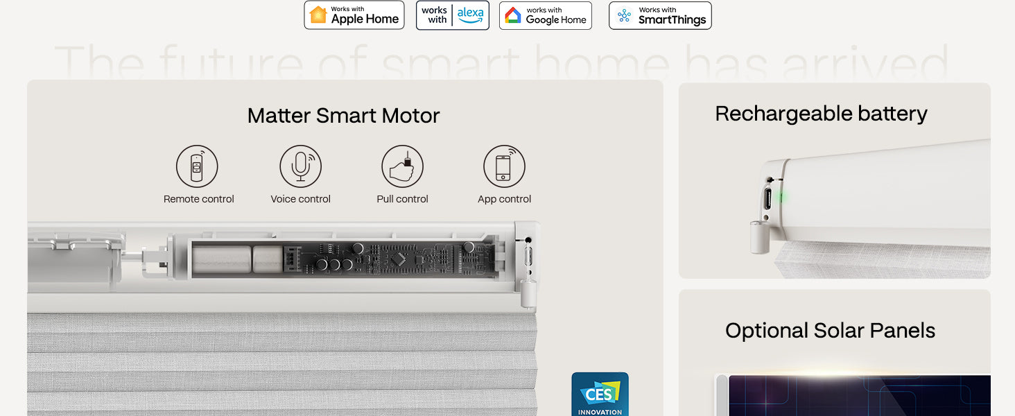 Smart motor with features icons listed on a white background