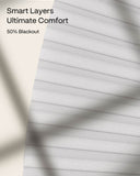 Textured fabric with 'Smart Layers Ultimate Comfort' and '50% Blackout' text.