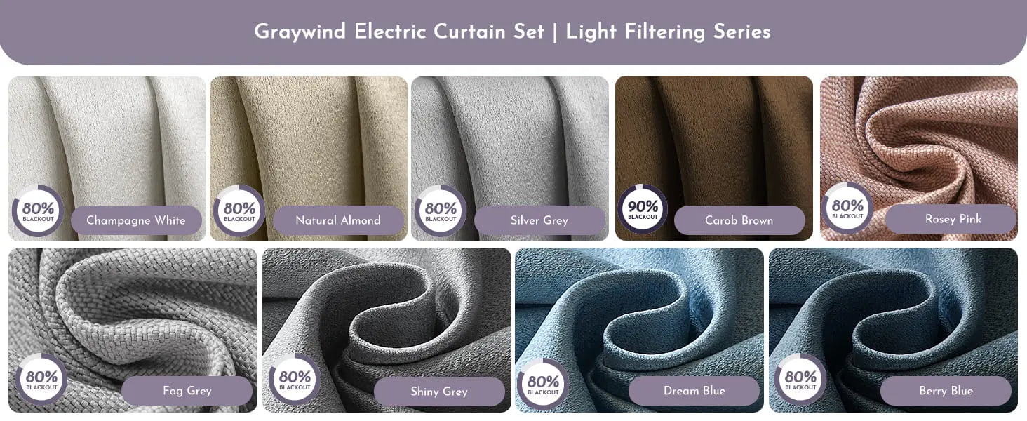 Light filtering satin fabric of curtain.