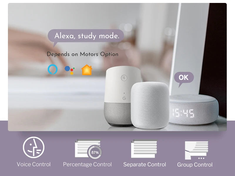 Smart home devices with Alexa integration on a blurred background