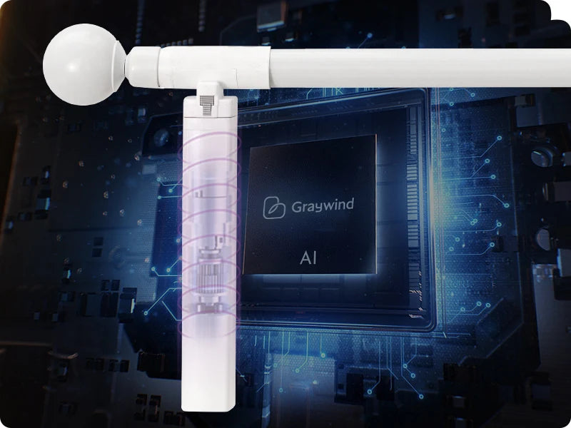 White electronic device with antennas on a dark background featuring 'Graywind' branding.