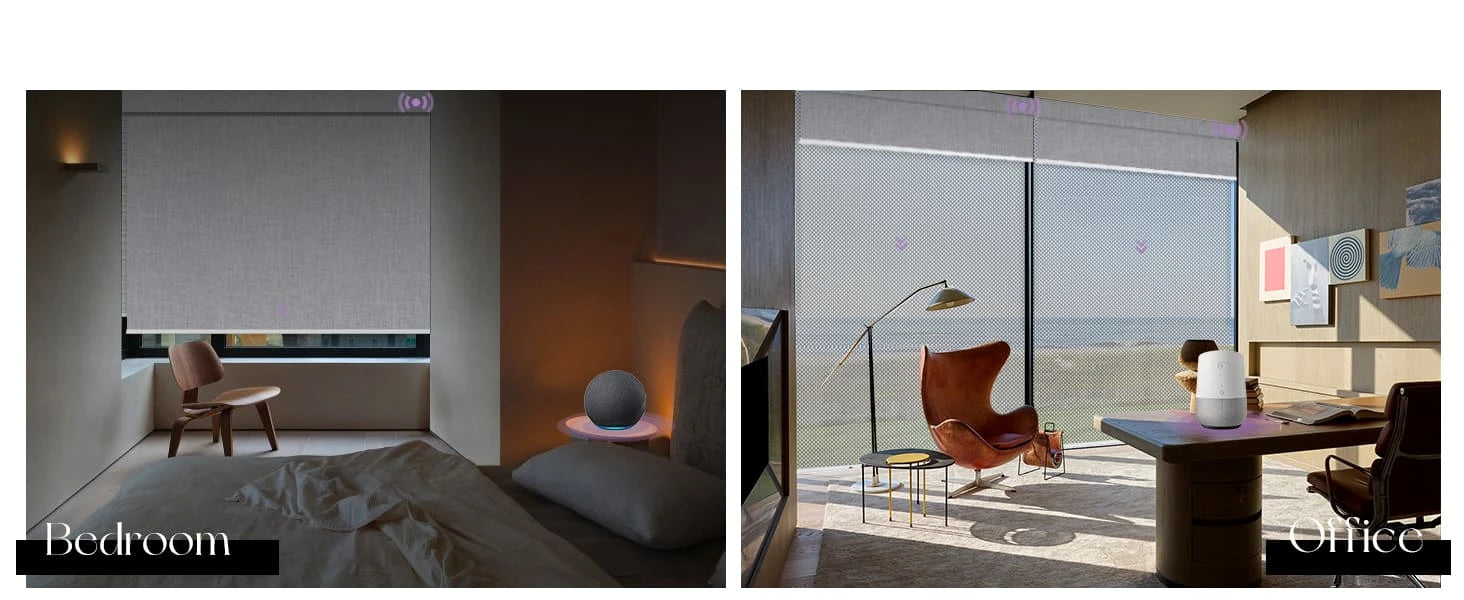 Two views of a Dual Roller Shades in different rooms.