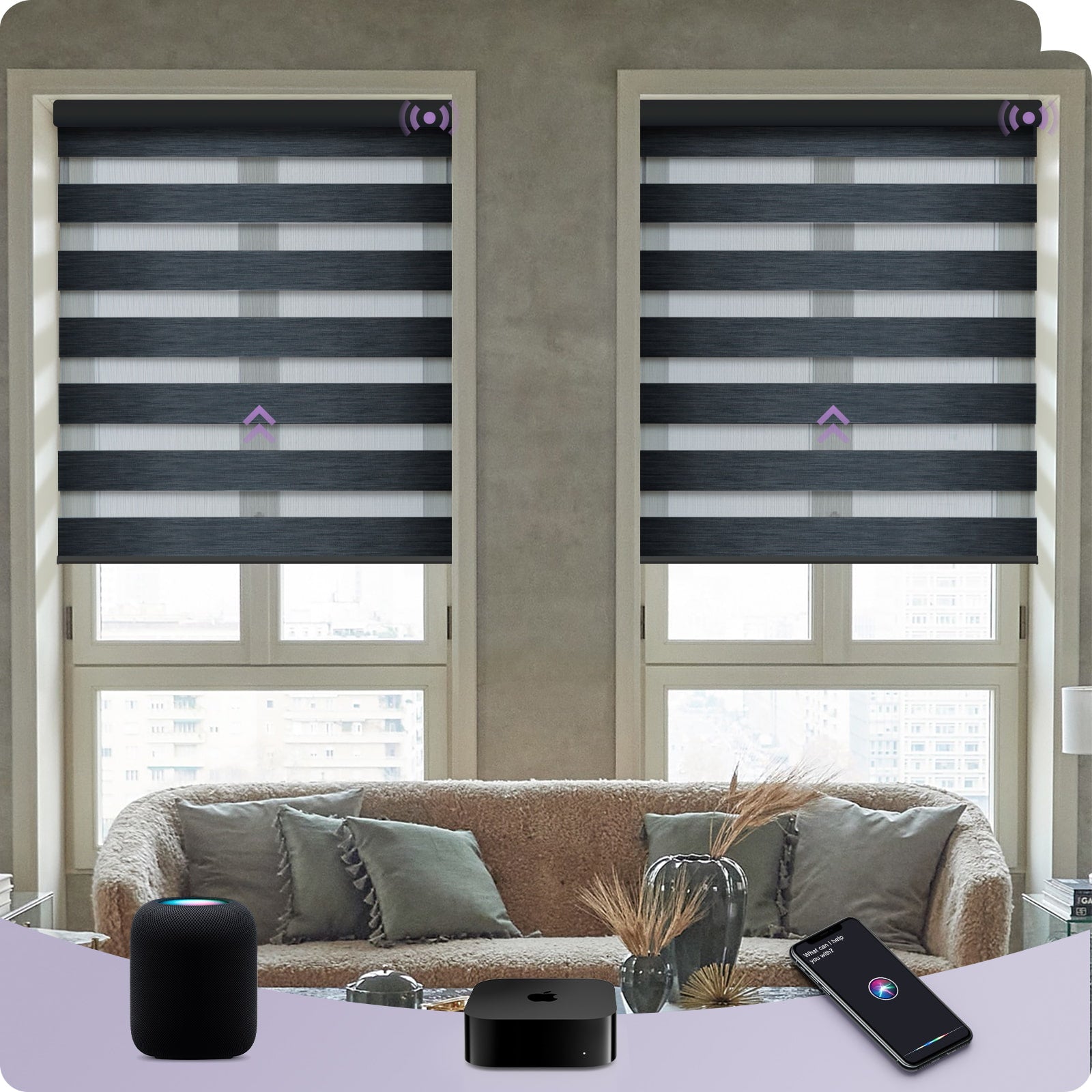 Graywind Smart EVE-HomeKit Motorized Zebra Blinds