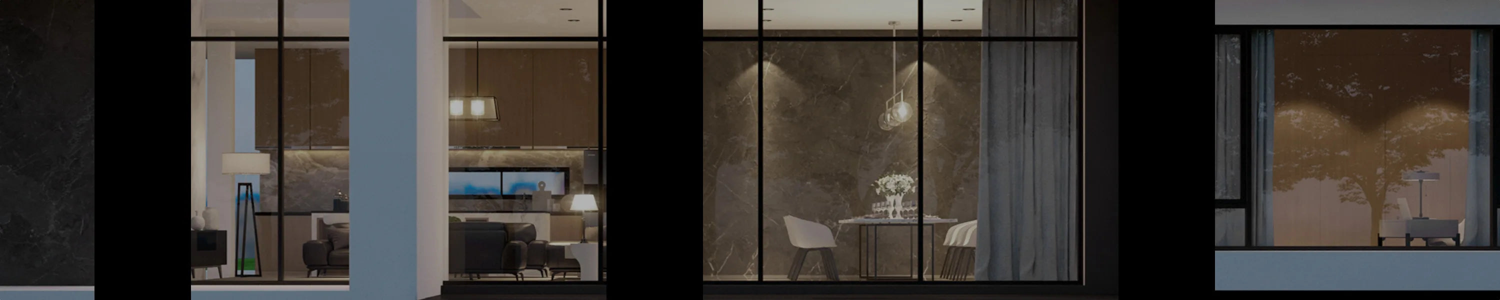 Collage of office interior with desks and chairs, featuring a modern office design.