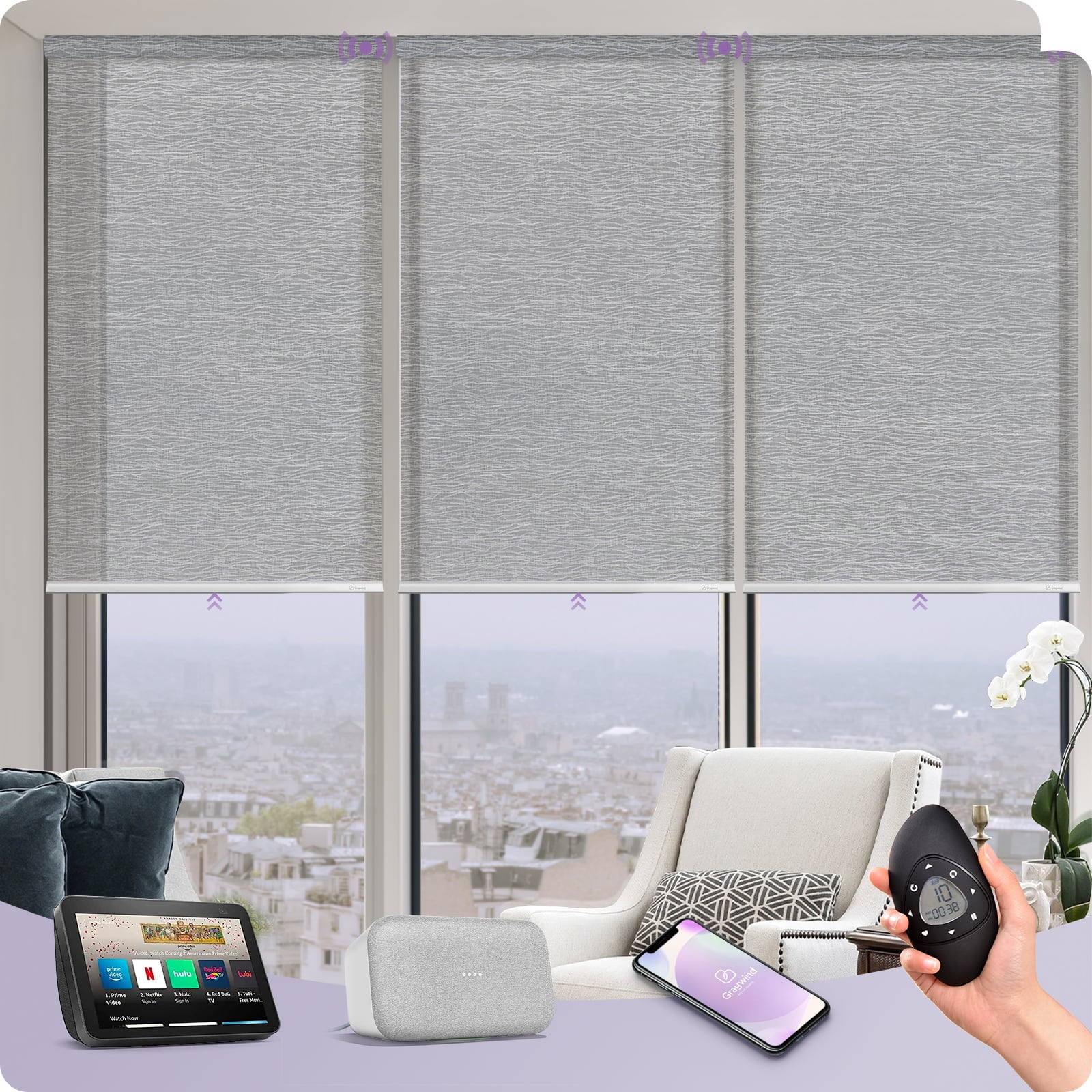 Graywind Motorized Light Filtering Roller Shades | Sheer Series | Customizable