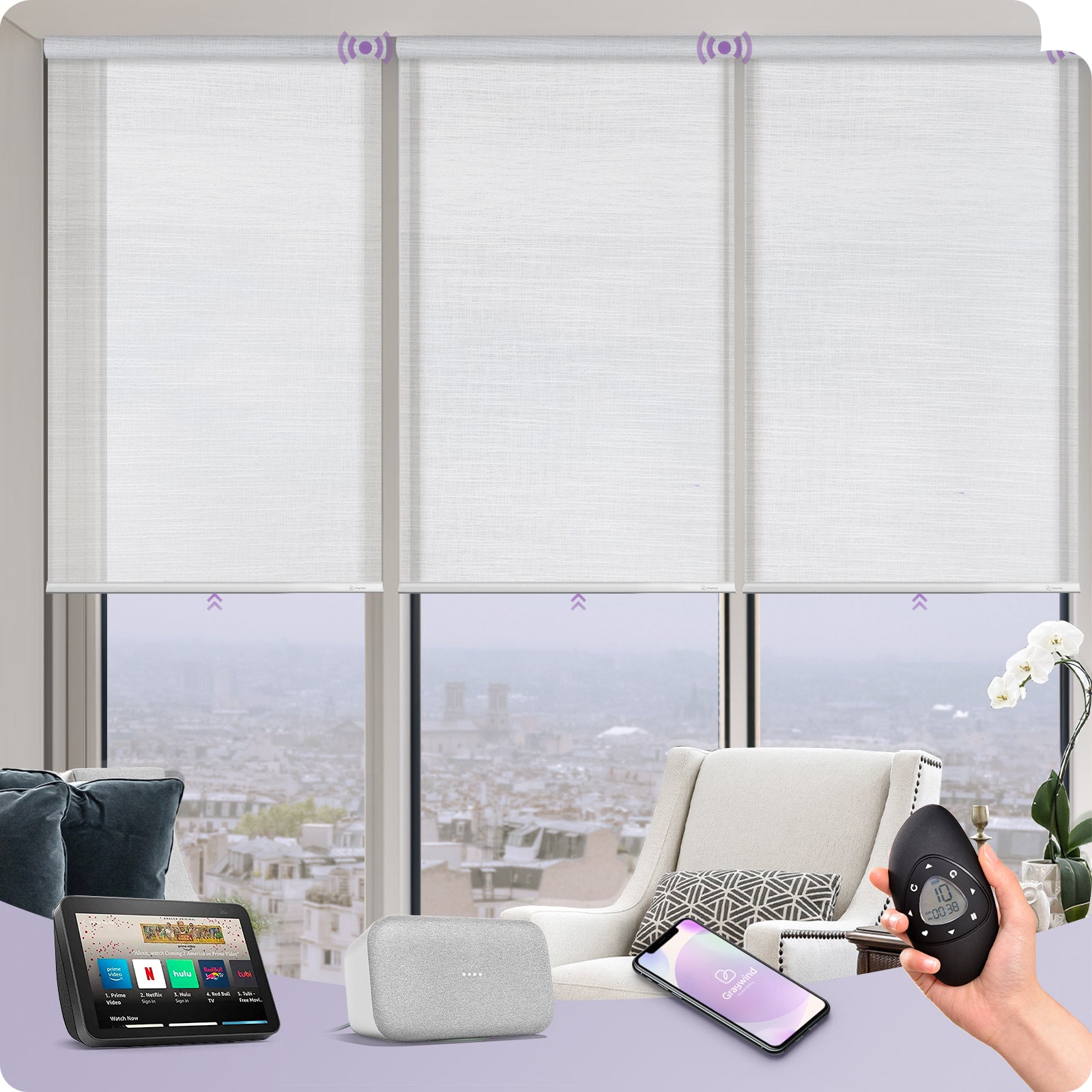 Graywind Motorized Light Filtering Roller Shades | Sheer Series | Customizable