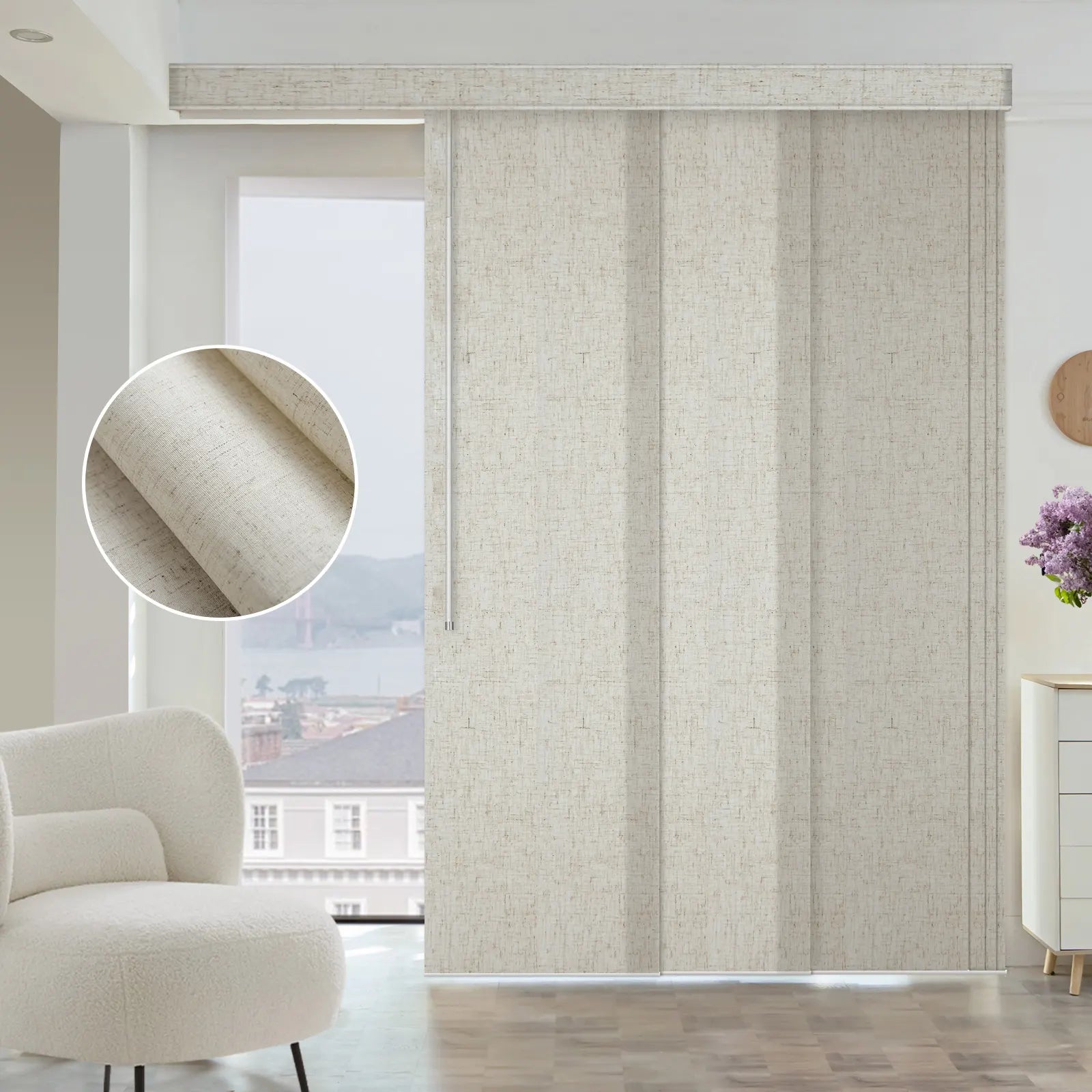 Graywind Manual Panel Track Blinds | Light Filtering Textured Series | Custom to 153" Width