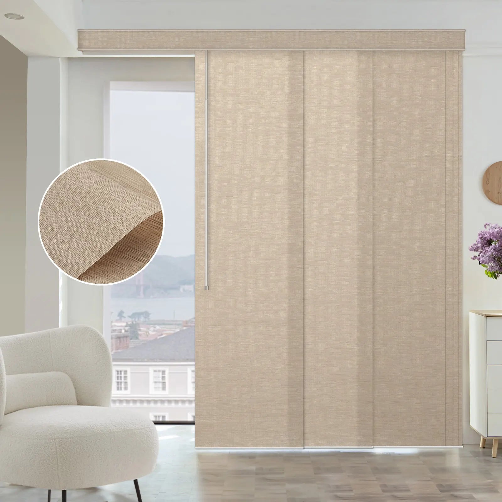 Graywind Manual Panel Track Blinds | Light Filtering Textured Series | Custom to 153" Width