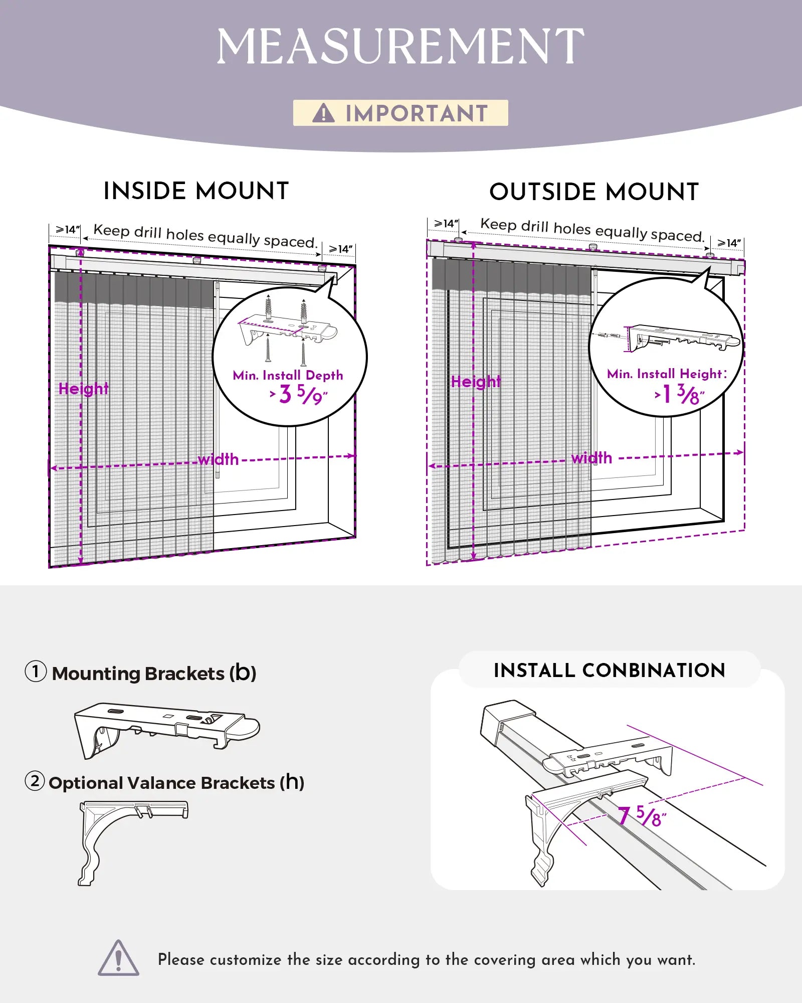Measuring guide for manual sheer vertical blinds.