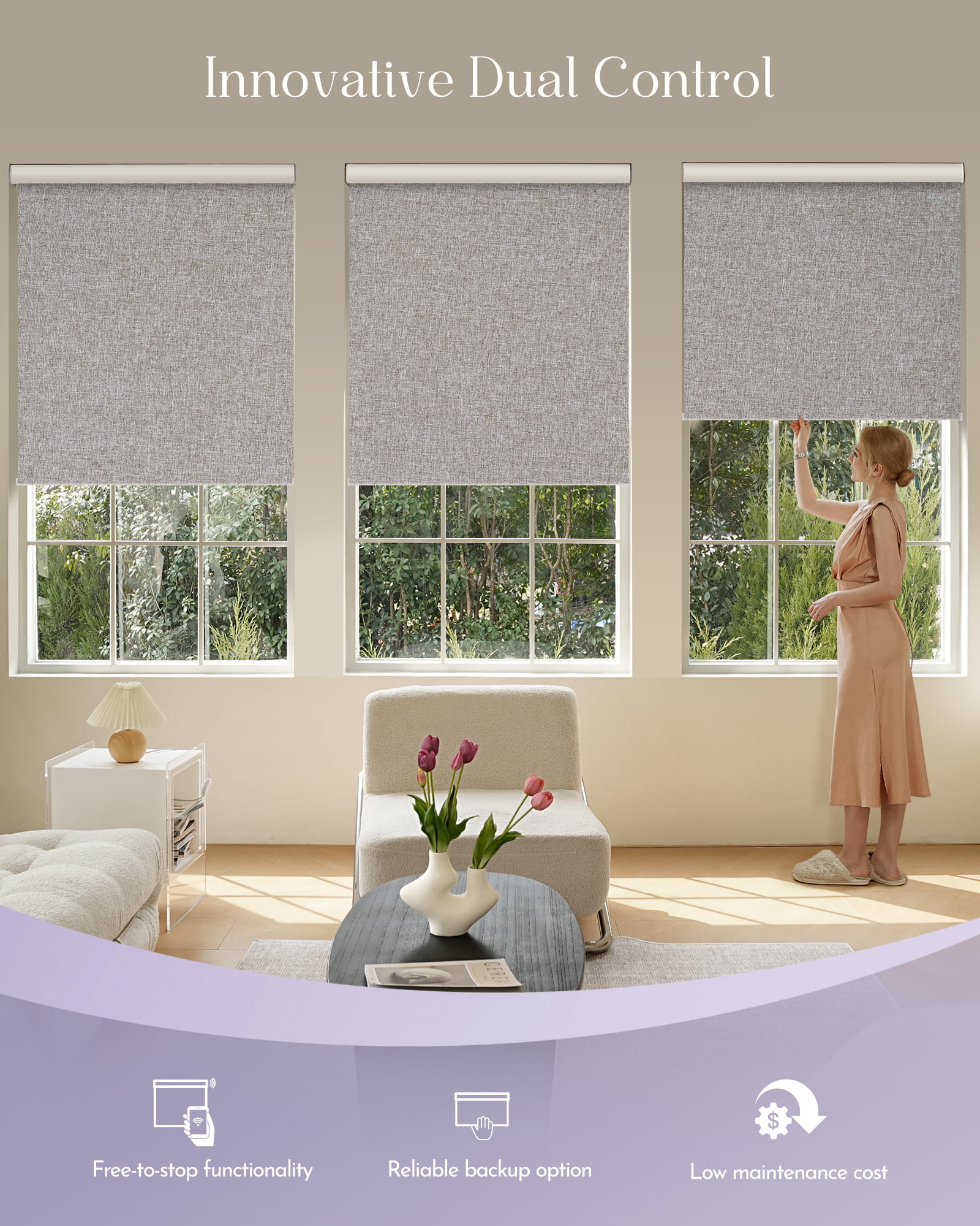 Graywind Manual-Motorized Roller Shades | Manumatic Blinds with Spring System