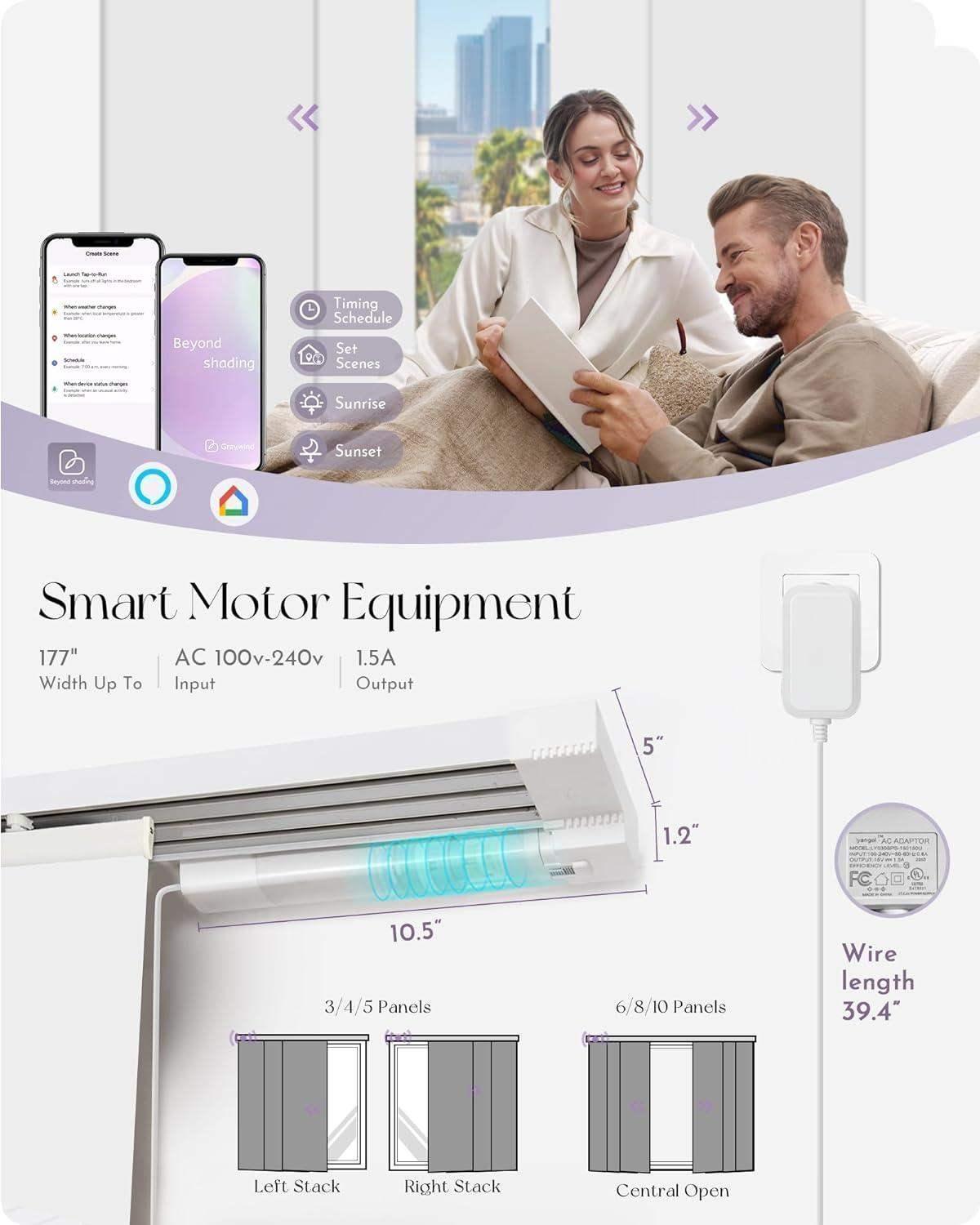 Graywind Motorized Blackout Panel Track Blinds | Fabric Series | Custom Width to 177"