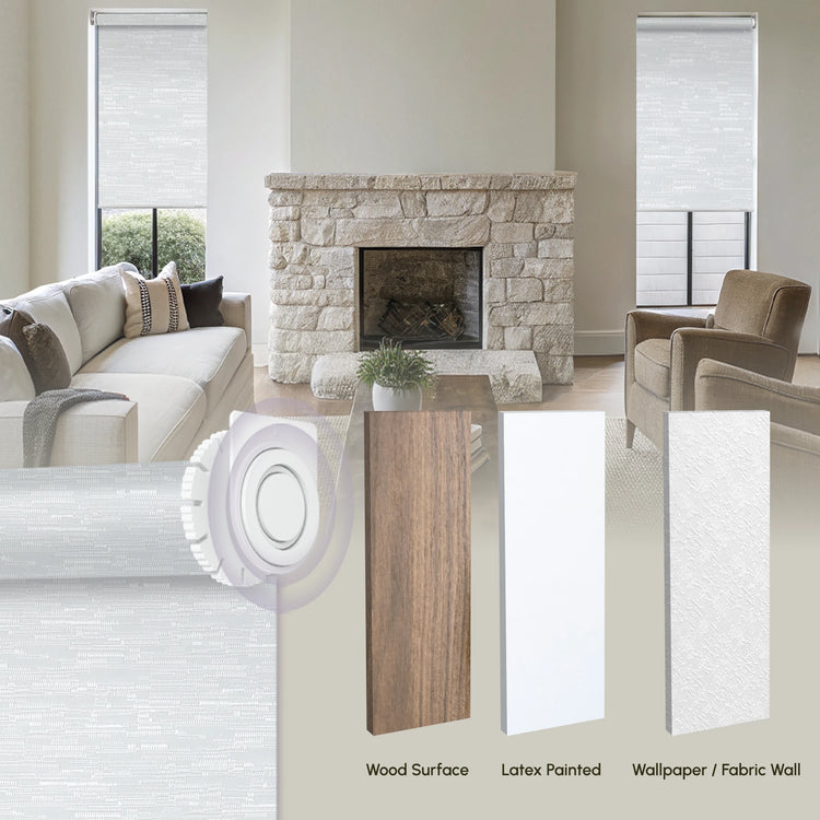 Drill-free blinds are suitable for wood, stone, and wallpaper surfaces.