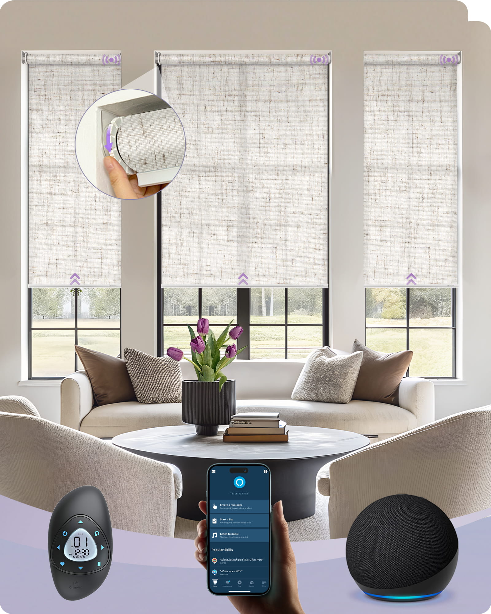 No Drill Roller Shades Light Filtering Texture Series.