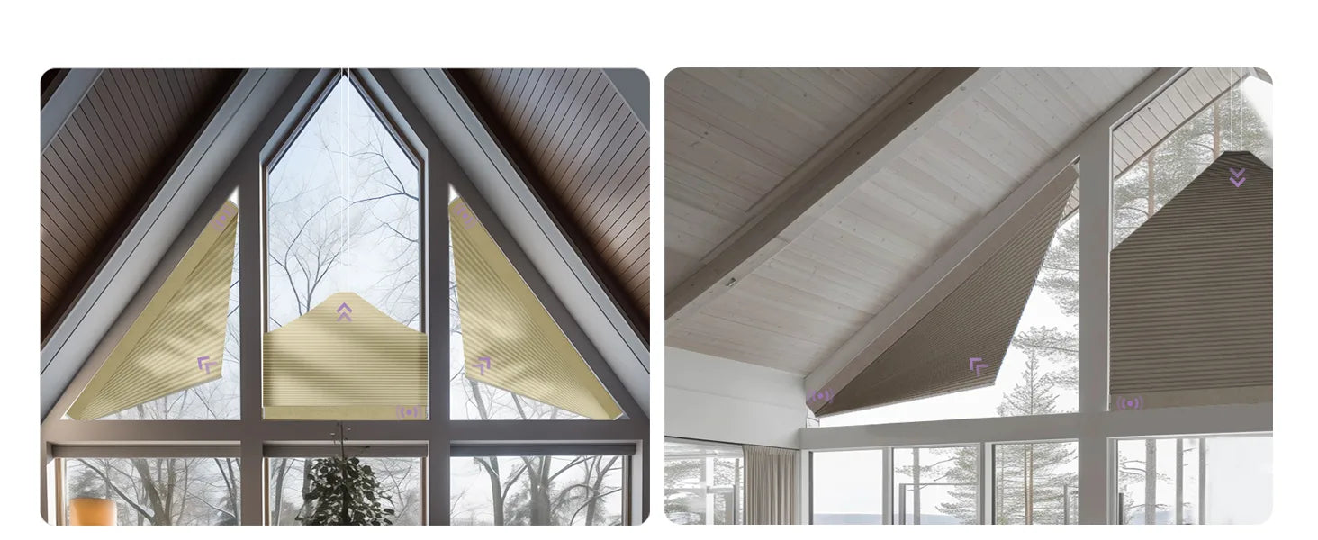 Two views of a sunshade on an elongated-triangle cellular with a clear sky background