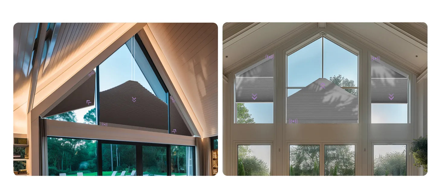 Two views of elongated-triangle cellular with a clear sky background