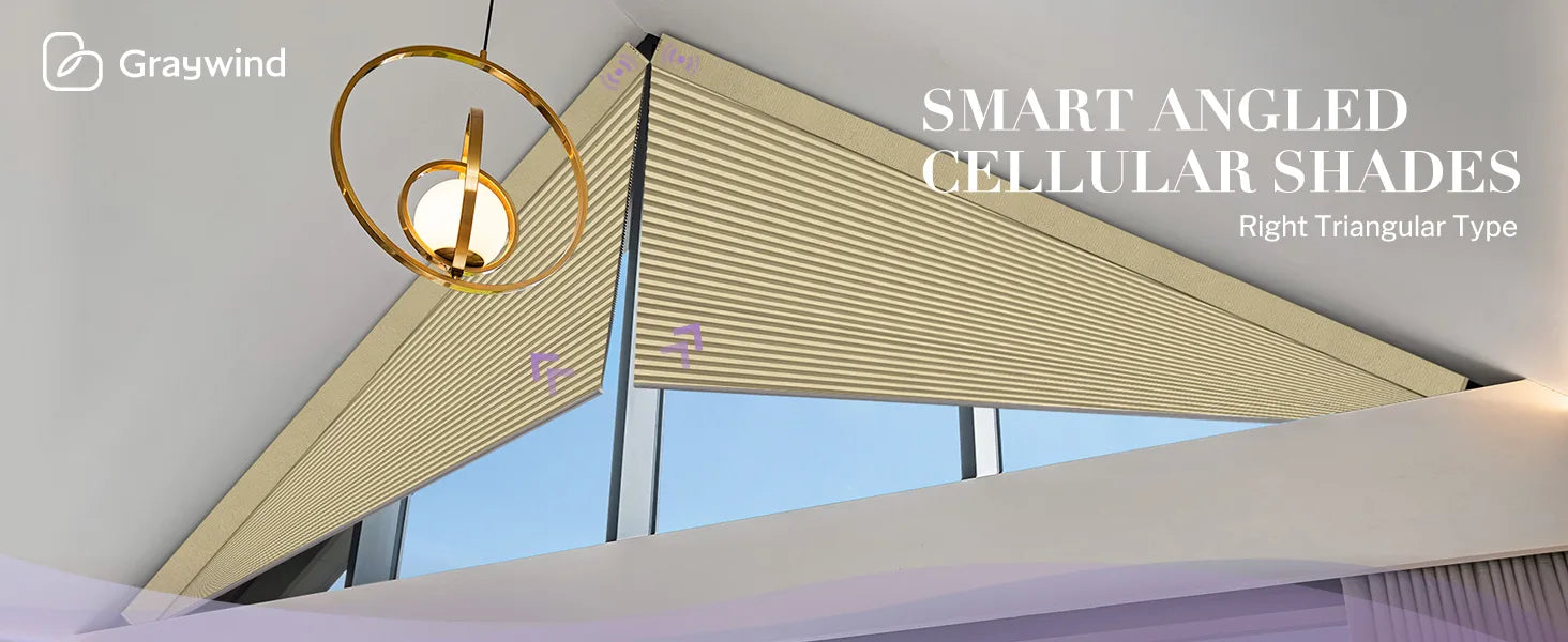 Smart Triangle Cellular Shades in a modern room, featuring the Graywind brand.