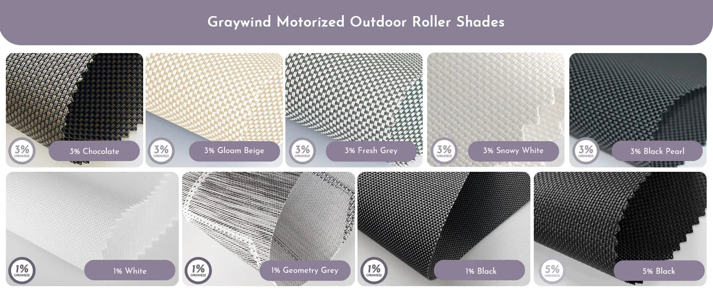 Graywind Outdoor Shades Fabric Samples.