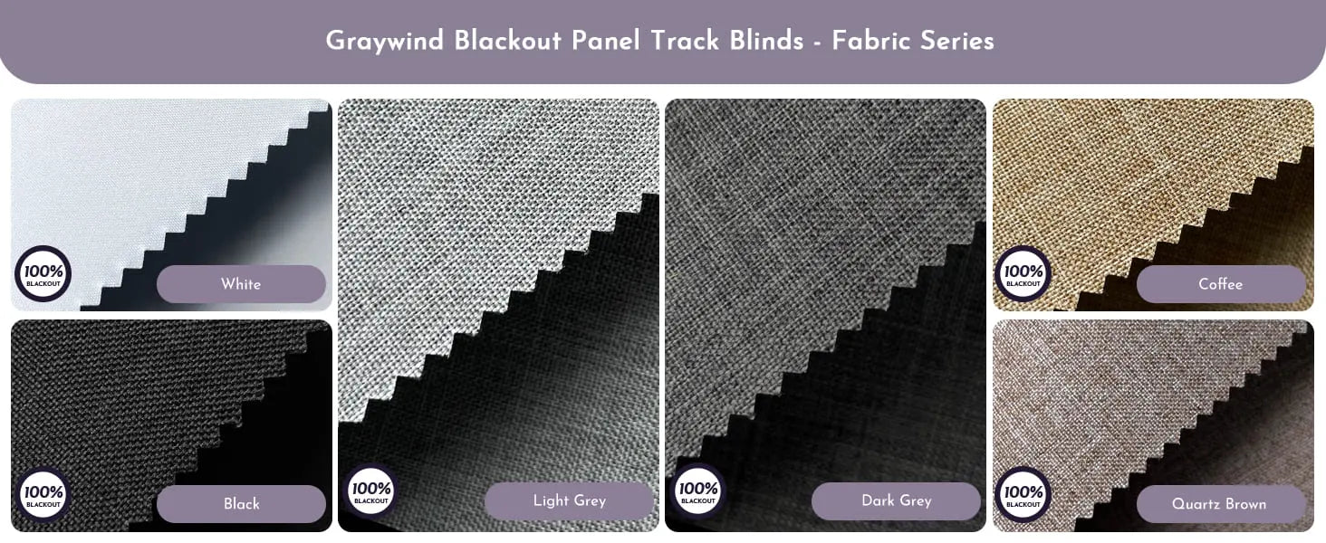 Panel Track Blinds Blackout Fabric Series swatchs.