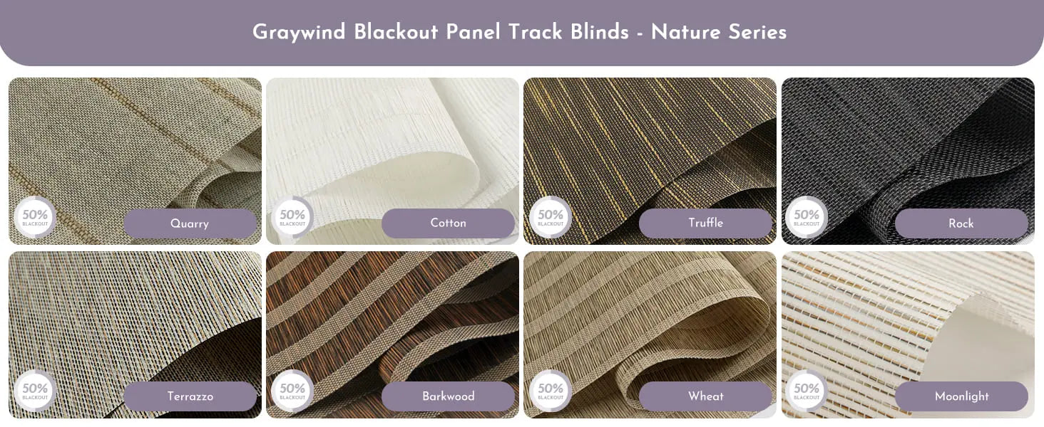 Panel Track Blinds Nature Series swatchs.