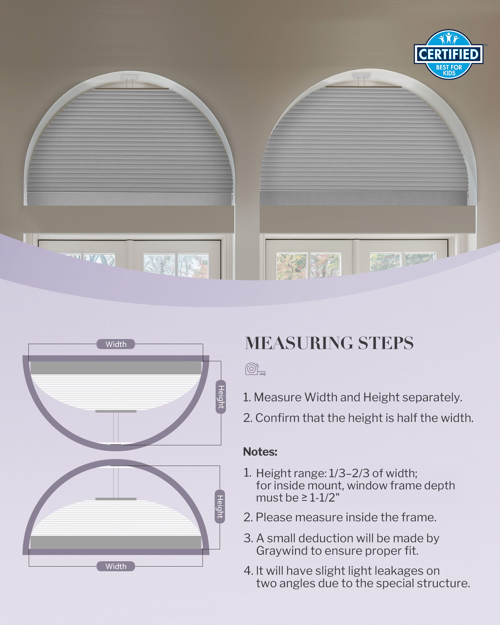 Graywind Rechargeable Motorized Arch Window Shades | Perfect Arch | Customizable