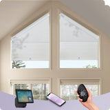 Smart window blinds with control devices on a table