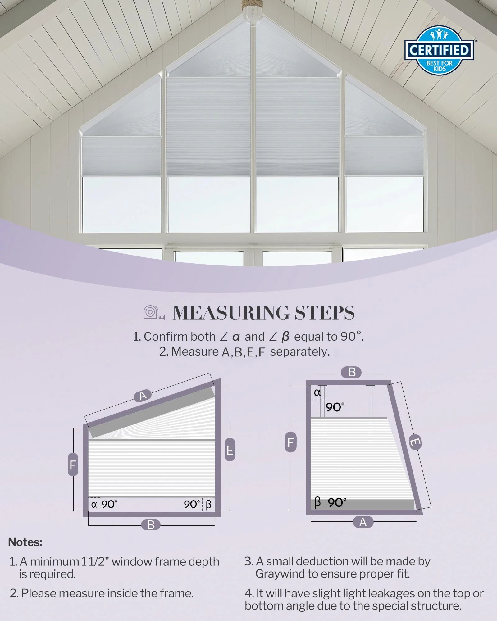 Graywind Rechargeable Motorized Angled Window Shades | Right Trapezoid Window Shades | Customizable