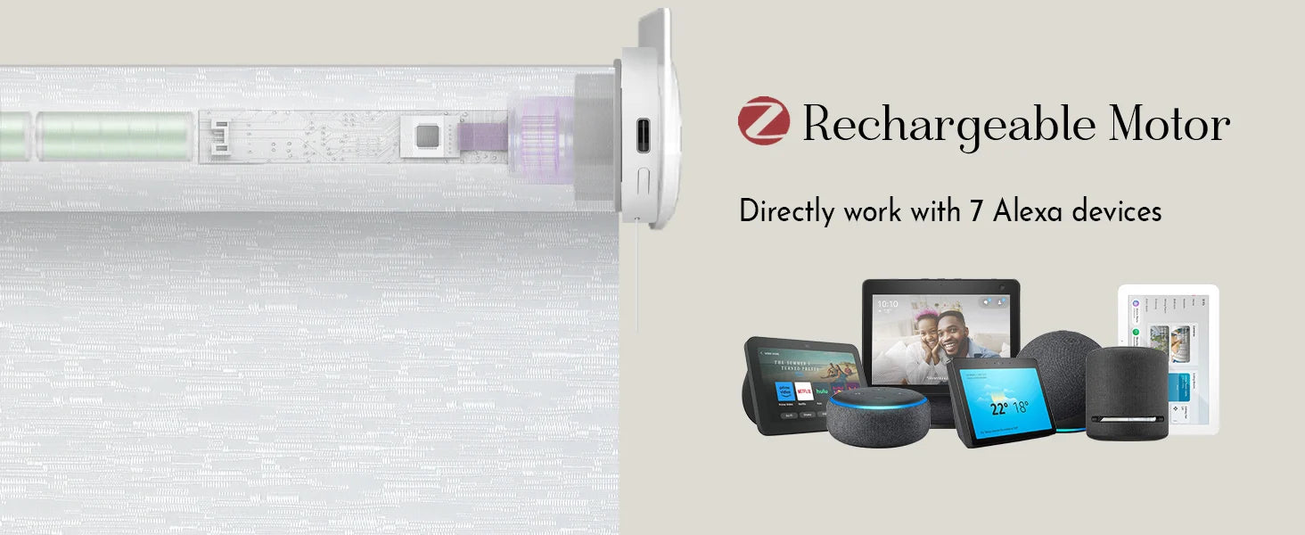 Rechargeable motor with Alexa compatibility on a white background