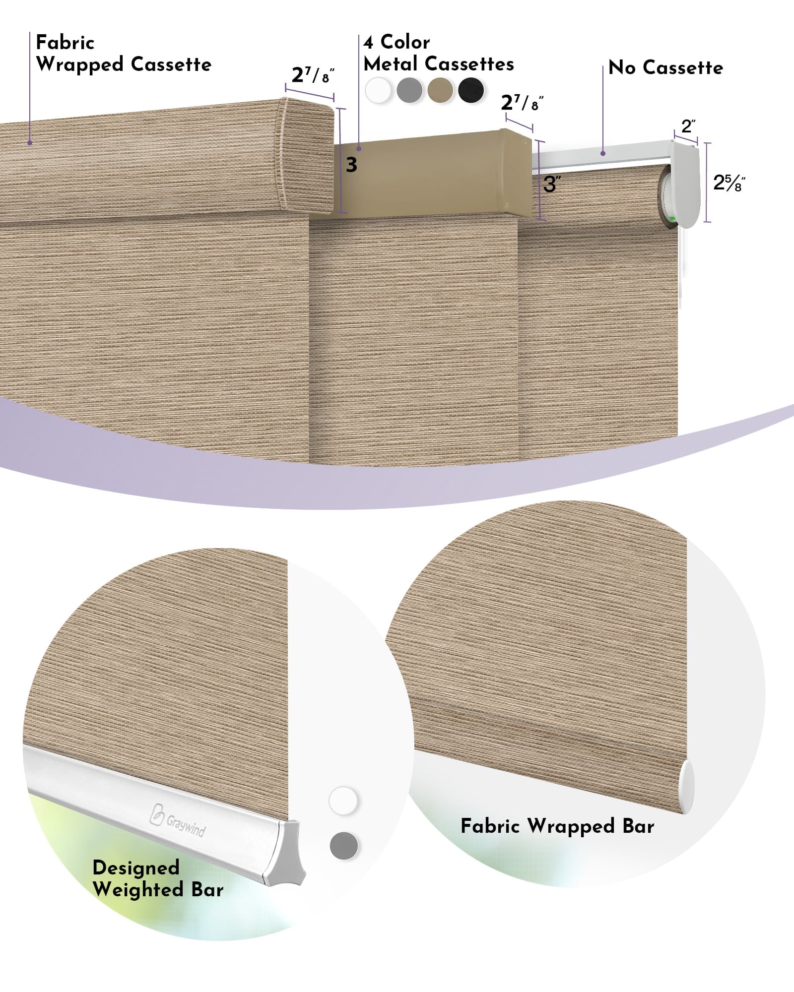 Highly customized details including valance and bottom bar etc make you have more choices.