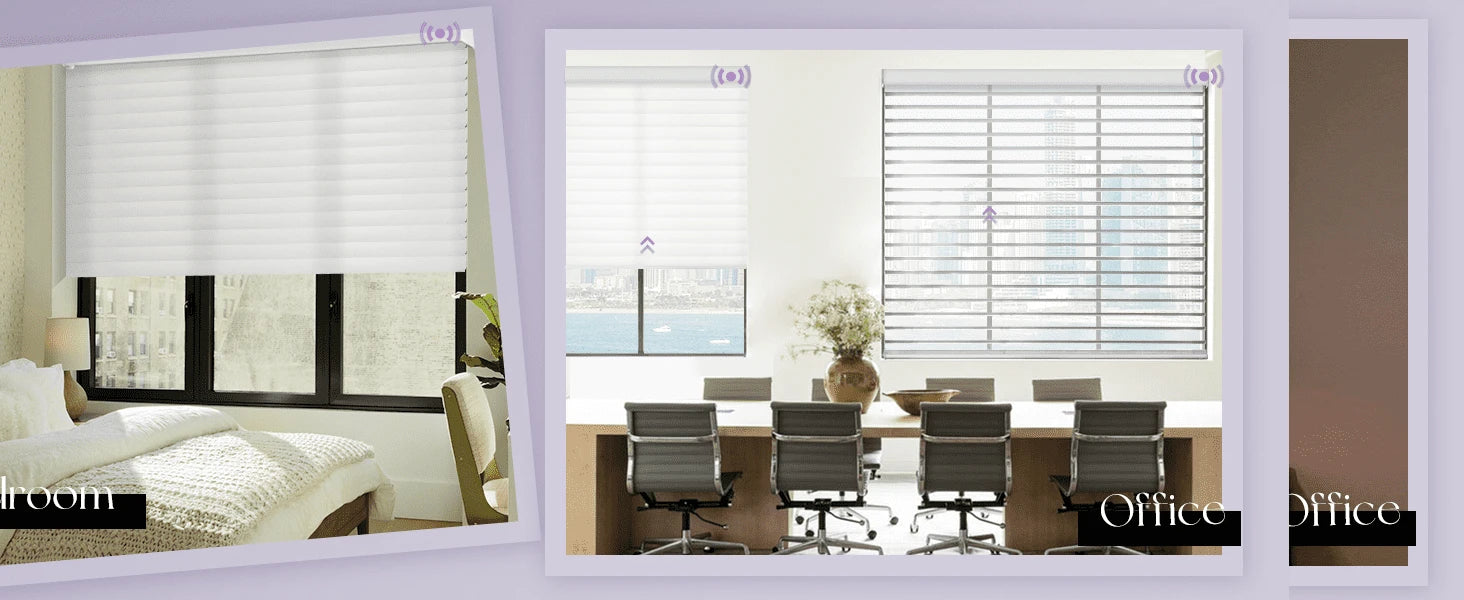 Bedroom and office with shangrila shades.